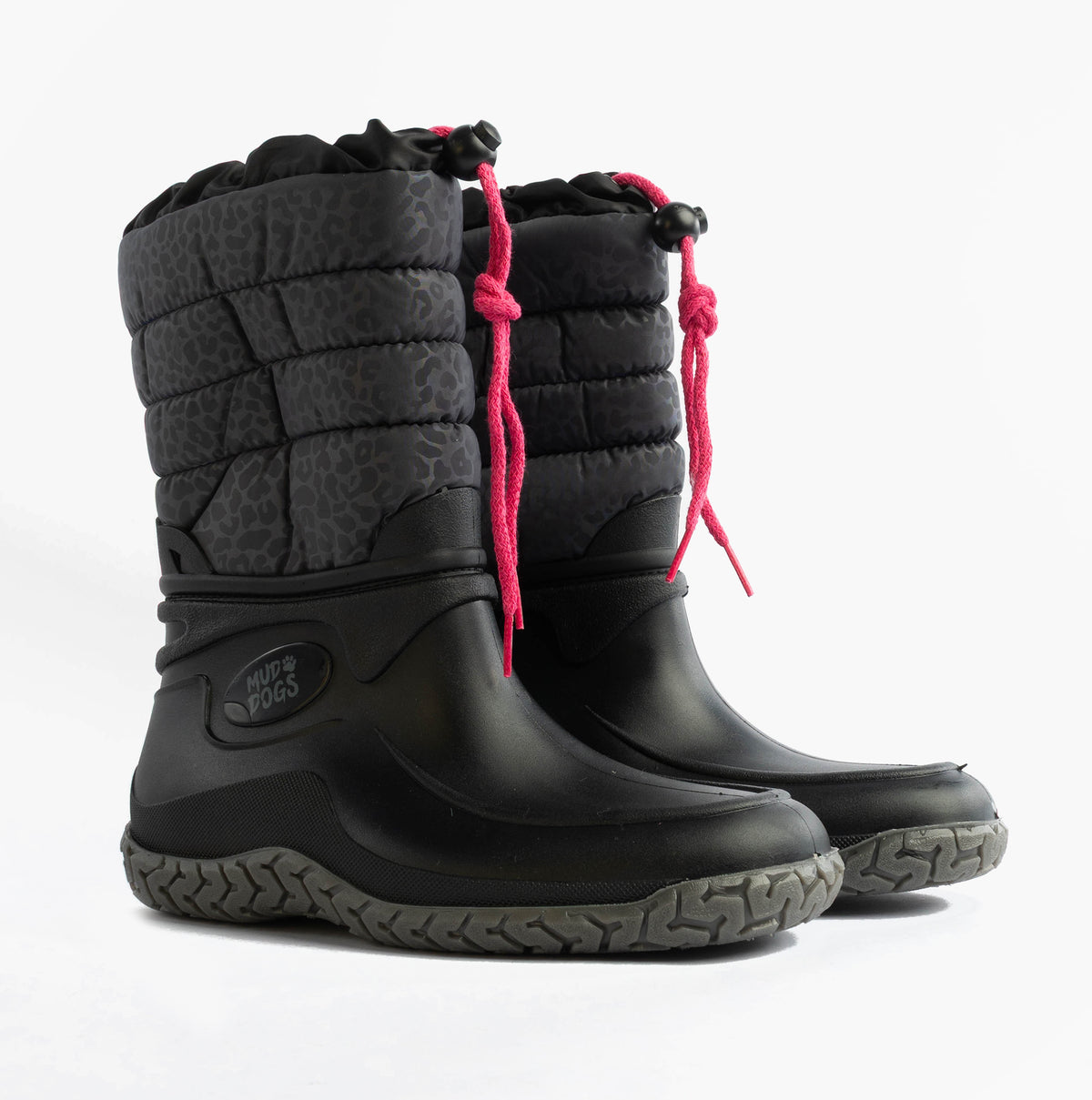 Mud Dogs NORDIC Womens Warm Lined Boots Black/Pink Leopard