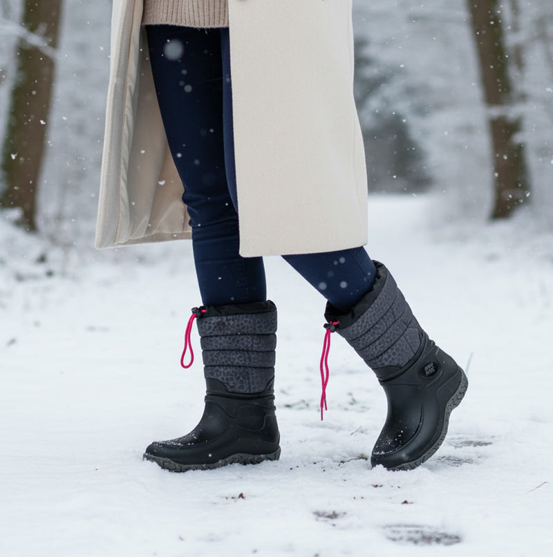 Mud Dogs NORDIC Womens Warm Lined Boots Black/Pink Leopard