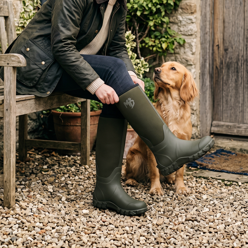 Mud Dogs RUTLAND TALL Neoprene Wellies Olive